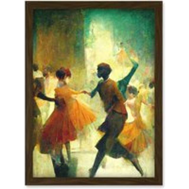 1950's Jazz Club Dancers Degas Style Painting Artwork Framed Wall Art Print A4 - Brown - One Size
