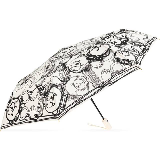 Moschino, Accessoarer, unisex, ONE Size, Hopfällbart paraply med logotyp - white (ONE SIZE)