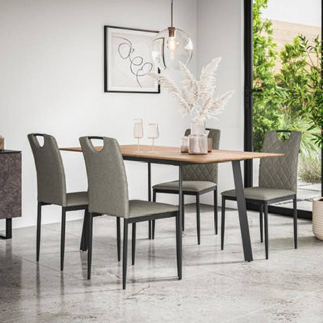 (Grey) Haydon Extending Oak Effect Dining Table Set w 4-6 Monza Linen Chairs