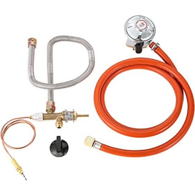 Patio Gas Regulator 27mm Clip-On Propane Regulator with 1.5M Hose, 0.6M Quiet Bellows, Safety Control Valve and Thermocouple|Gas Grill Burner BBQ