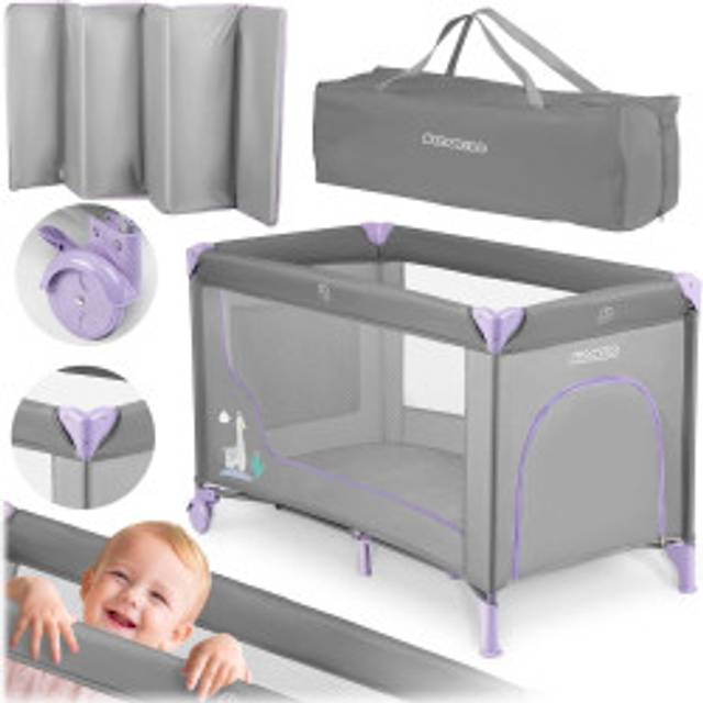 Travel cot for children 125 x 65 x 78 cm RK-240 grey/lavender