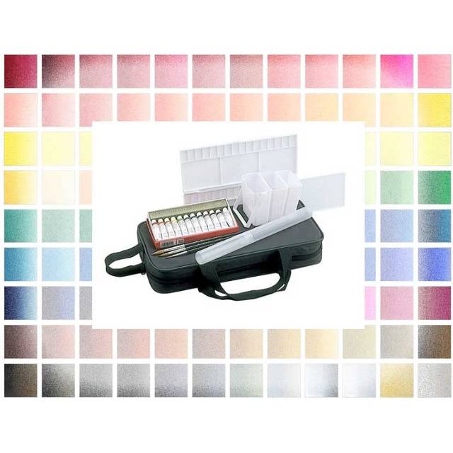 HOLBEINART WATERCOLOR Watercolor supplies set transparent watercolor paints 12 colors watercolor set in nylon  HWC 6-piece bag  (bag color black)