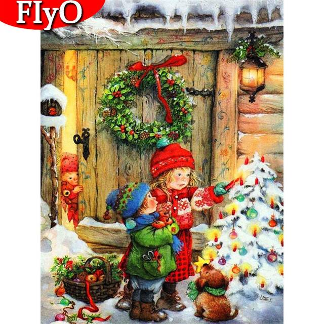 5D DIY Diamond Painting Christmas Tree Wreath Full Square Cross Stitch Diamond Embroidery Landscape Snow Home Decoration Full Round (20X30CM)