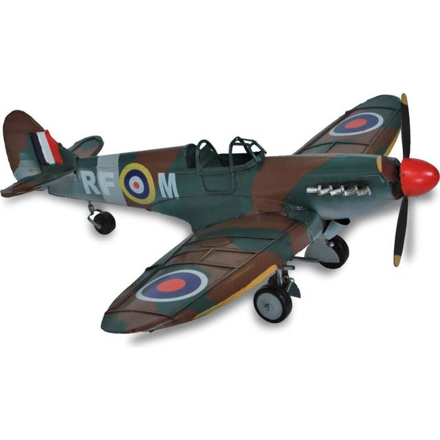 6 Green Metal Hand Painted 1940 Green and Brown Spit Fire Model Airplane