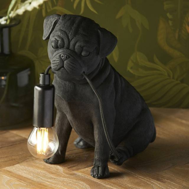 Endon Lighting Pug Puppy Table Lamp in a Matt Black Finish