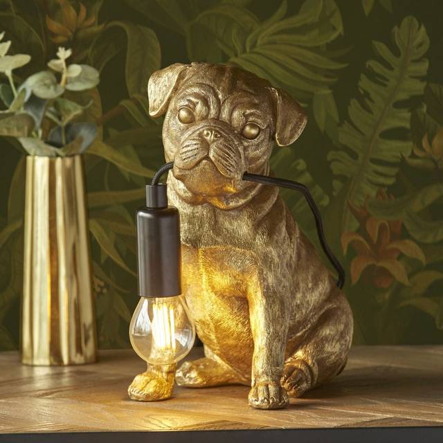 Endon Lighting Pug Puppy Table Lamp in a Vintage Gold Finish