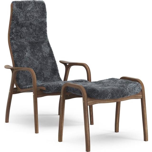 Swedese - Lamino Fåtölj Med Fotpall Naturlackerad / Fårskinn - Charcoal