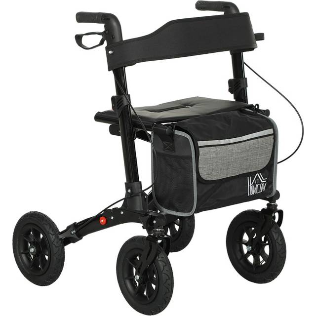 HOMCOM Rollator Walker with Padded Seat, Backrest, All-terrain Wheels, Black