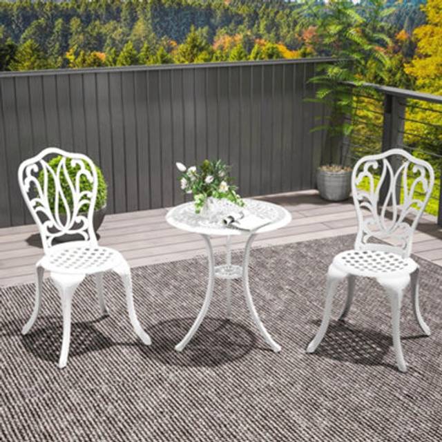 Outsunny 3 Piece Patio Bistro Set Outdoor Table Set with Umbrella Hole White, White