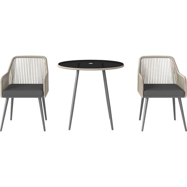 Outsunny Rattan Dining Set - 4 Seater Rattan Garden Furniture - Light Brown | TJ Hughes
