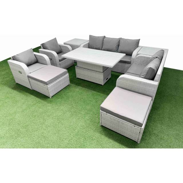Love Sofa With 3 Seater Sofa, 2 Reclining Chairs, 2 Stools, 2 Side Tables & Lifting Table | Wowcher - Grey