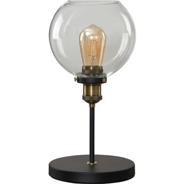 Sheridan Pair of Industrial Glass Bowl Gold Trim Black Table Lamps - One Size