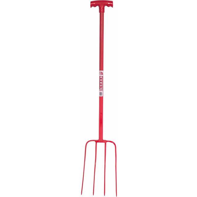 Red Gorilla Tubular 4-Prong t-Grip Manure Fork - Red