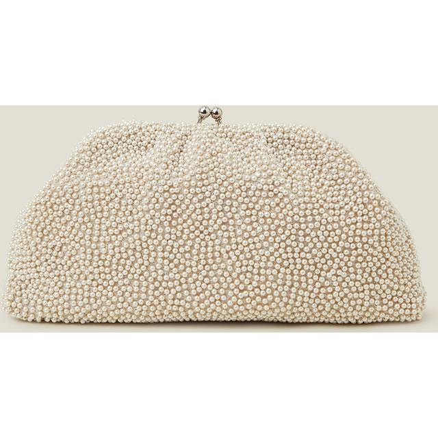 Cream Embellished Cotton Pearl Cloud Clutch Bag, Size: 21x18cm, Women's - Accessorize