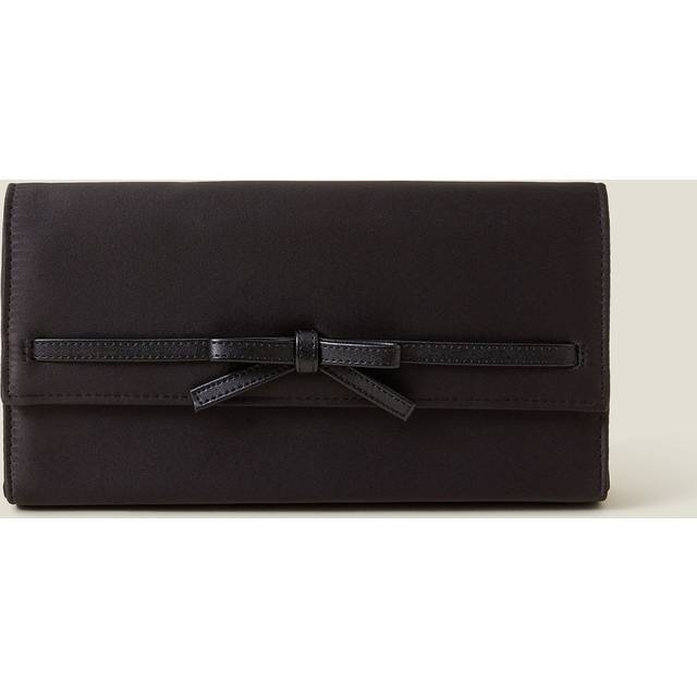 Black Leather Bow Satin Clutch Bag - Accessorize - One Size