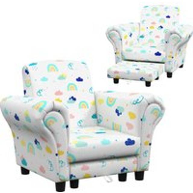 AIYAPLAY 2 Piece Kids Sofa Set with Cloud Design, Wooden Frame, for 1.5-3 Years Old, White Aosom UK