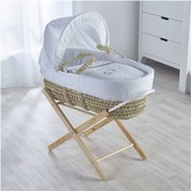 Kinder Valley - White Wish Upon a Star Palm Moses Basket with Folding Stand Natural