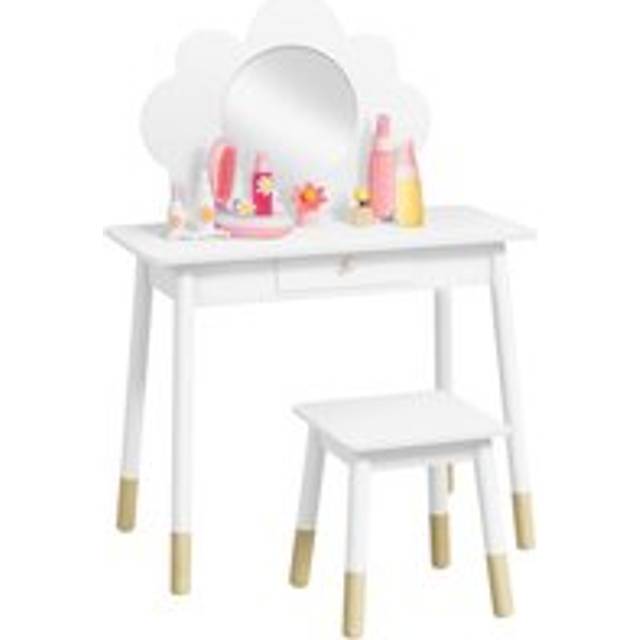 Aiyaplay Kids Dressing Table With Mirror And Stool, Drawer, Cloud Design, White