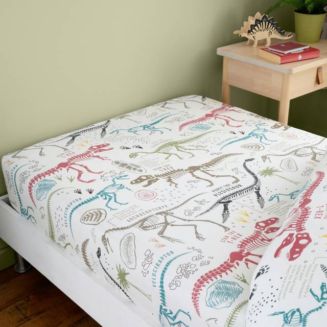 Happy Linen Company Dino Explorer Dinosaurs T-rex Fitted Sheet - Toddler Cot Bed, Multi