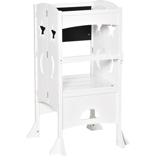 HOMCOM Kids Step Stool Toddler Kitchen Stool with Blackboard Lockable Handrail
