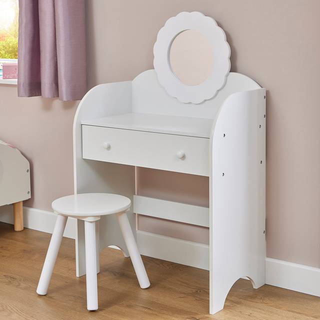 Kids Dressing Table and Stool - White, White