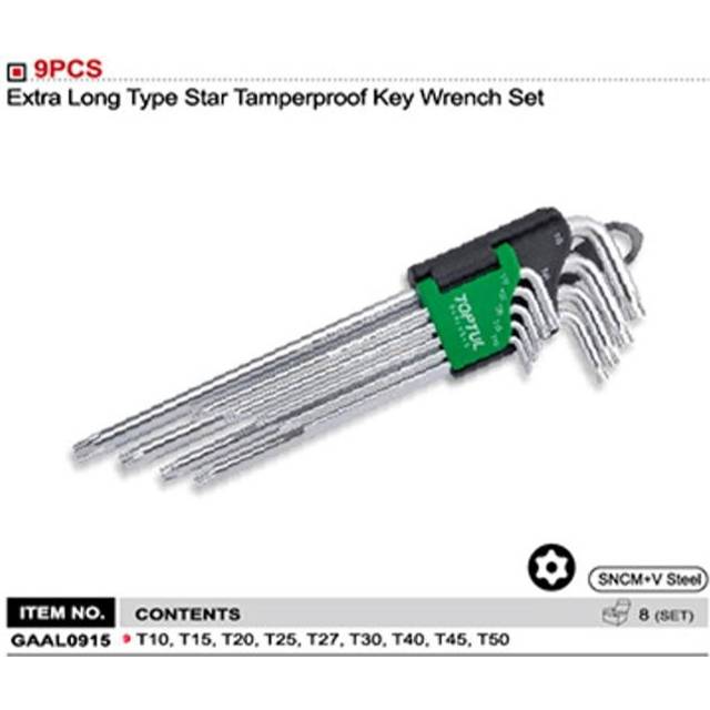 TOPTUL Vinkelskruvnyckelsats GAAL0915 9 TORX: T10, T15, T20, T25, T27, T30, T40, T45, T50