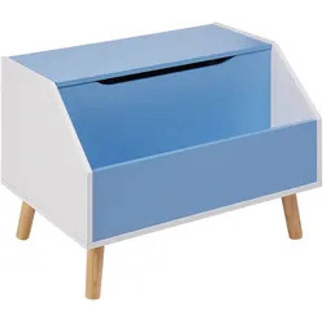 Storage Cabinet Box MDF Rubberwood Legs with Lid Shelf for Kids Blue Casper