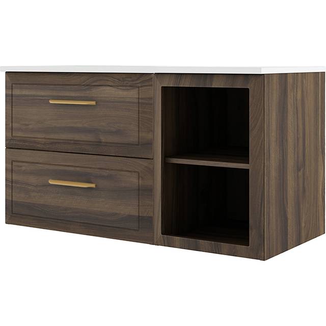 Tvättställsskåp Gold Tandem Walnut Matt 60+40 cm med Handfat Vit Blank