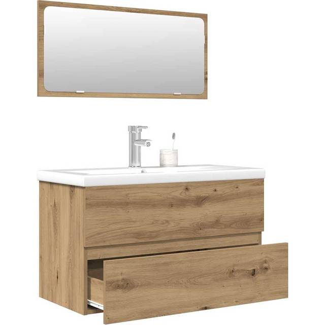 vidaXL 3 Piece Bathroom Furniture Set Artisan Oak Engineered Wood - Brown