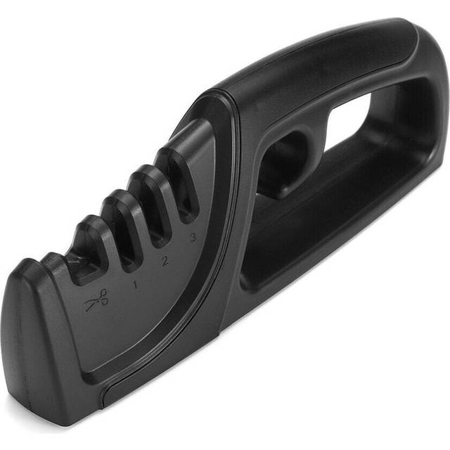 (Black) 3 Stages Cutter Sharpener Kitchen Sharpening Stone Tungsten Steel Blade Grinder Tools Kit