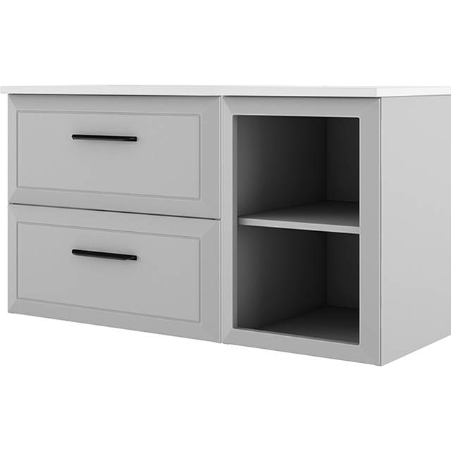 Tvättställsskåp Tandem Ljusgrå Matt 60+40 cm med Handfat Vit Blank