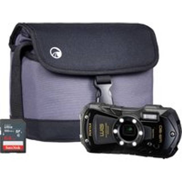 Pentax WG-90 16MP 5x Zoom Tough Compact Camera - Black (Camera + 64GB SD Card + Case)