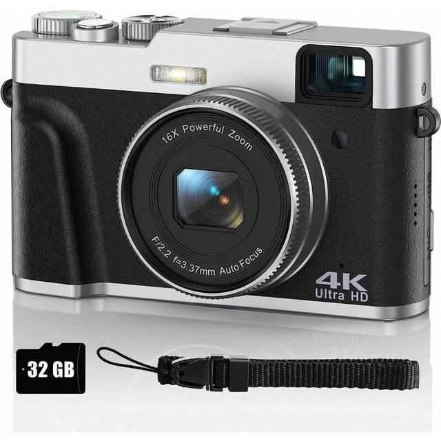 4K Digital Camera, 48MP Vlogging Camera with 32GB SD Card, LED Flash, Autofocus, 16X Zoom, 2 Batteries