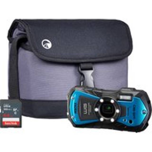 Pentax WG-90 16MP 5x Zoom Tough Compact Camera - Blue (Camera + 64GB SD Card + Case)