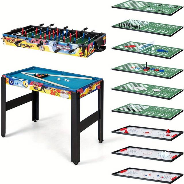 (Black) 12-in-1 Combo Costway Game Table Set with Foosball, Air Hockey, Pool, Ping Pong, and Shuffleboard