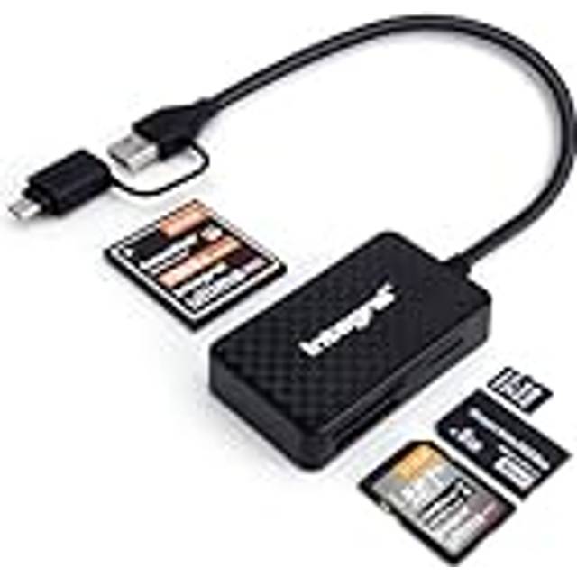 4in1 Memory Card Reader, USB 3.0 & USB C Adapter to microSD, SD, Compact Flash, MS Duo/Pro - For iPhone 15/16 Plus/Pro/Pro Max, MacBook Pro/Air, iPad,