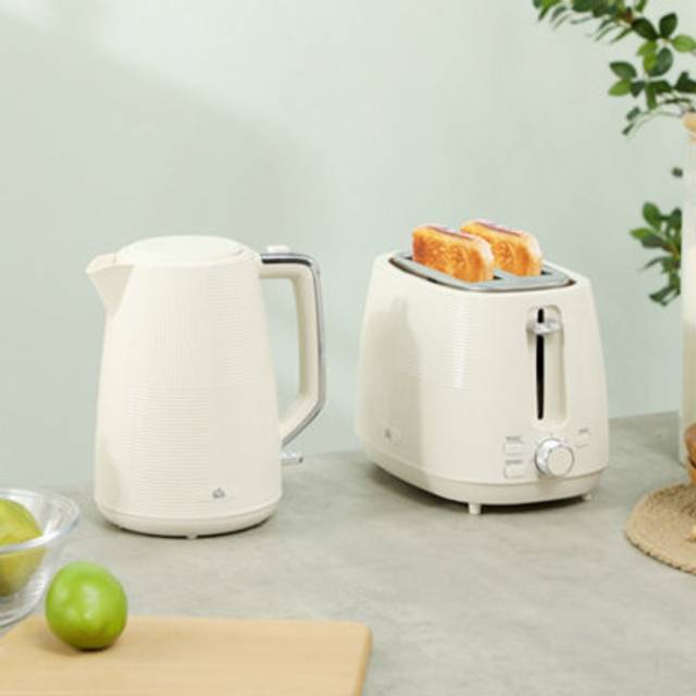 HOMCOM 1.7L Fast Boil Electric Kettle and 2 Slice Water Toaster Set - Cream | TJ Hughes