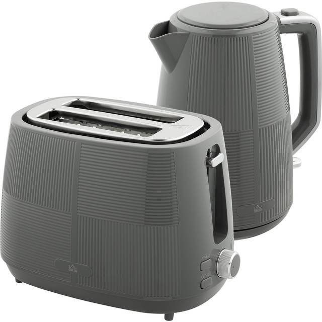 Homcom 1.7L Fast Boil Electric Kettle And 2 Slice Water Toaster Set, Grey, Grey