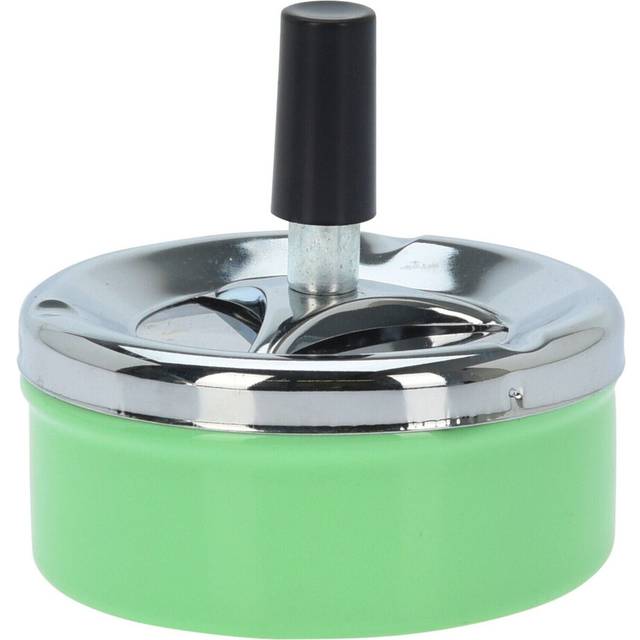 (Green) Spinning Ashtray Ash Tray Cigarette Push Down Novelty Smoking Retro Metal Round