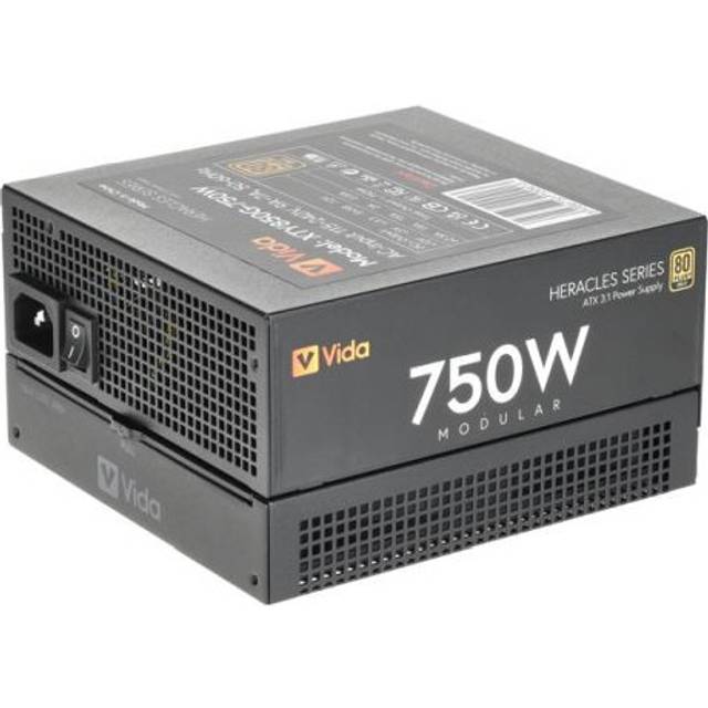 Vida 750W Heracles Black ATX 3.1 Gaming PSU, 80+ Gold, Fully Modular, 14cm Ultra-Quiet FDM Fan, Flat Black Cables, PCIe 5.1, Power Lead Not Included