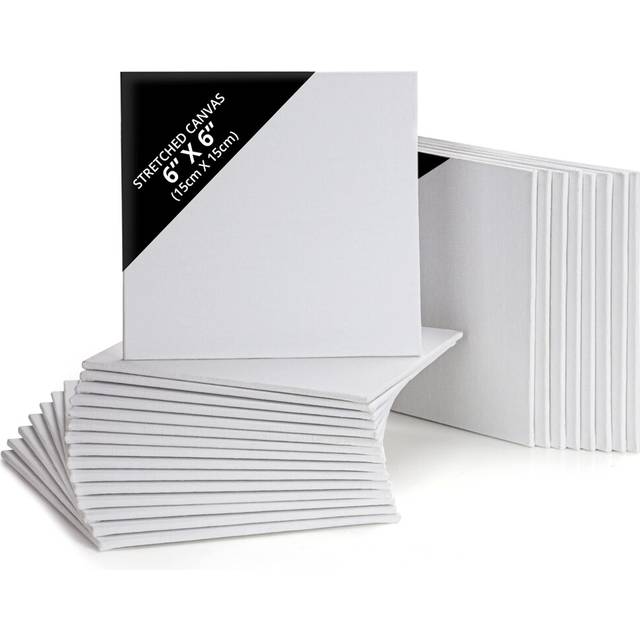 24 Pack Blank Canvas - 15 x 15cm (6 x 6 inches) - Pre Stretched Canvas Panel Boards - Suitable for Acrylic and Oil Painting Also for Sketching and
