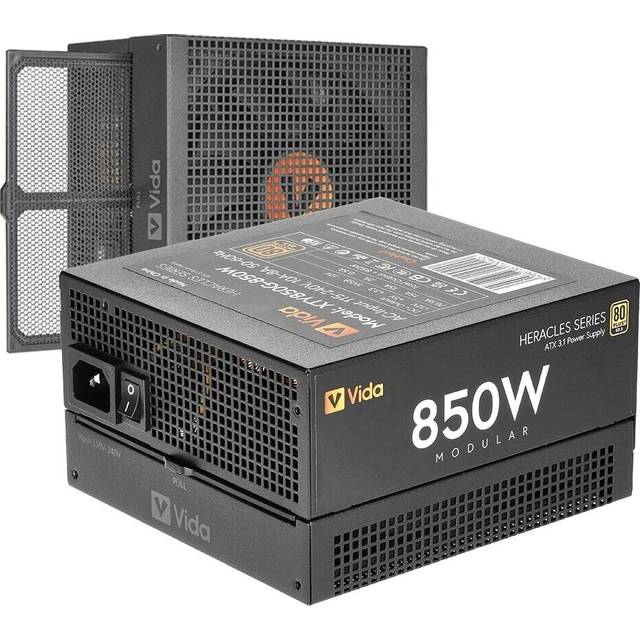 Vida 850W Heracles Black ATX 3.1 Gaming PSU, 80+ Gold, Fully Modular, 14cm Ultra-Quiet FDM Fan, Flat Black Cables, PCIe 5.1, Power Lead Not Included