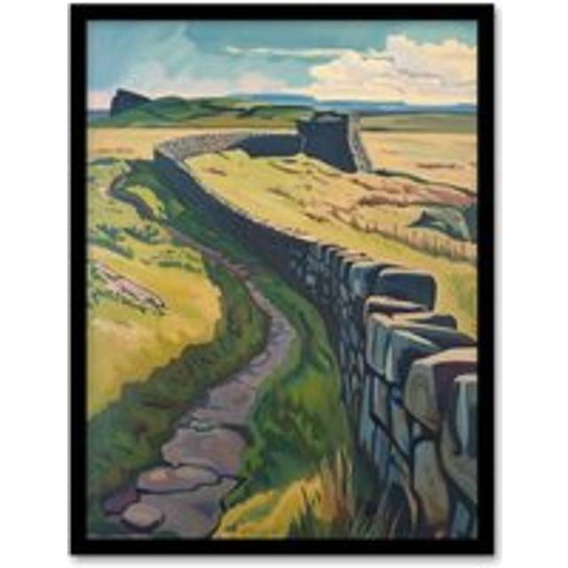 Hadrian's Wall Summer England Landmark Landscape Framed Art Print - Green - W12 inch x H16 inch