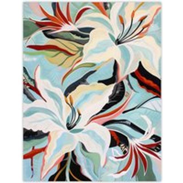 Oriental Lily Flower Bouquet Abstract Floral Wall Art Print - Blue - W18 inch x H24 inch