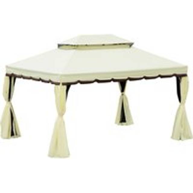 Outsunny 3 X 4 M Aluminium Metal Gazebo Marquee Canopy Pavilion Patio Garden Party Tent Shelter With Nets And Sidewalls - Cream White