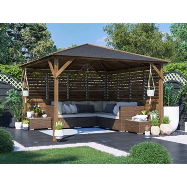 Dunster House Wooden Gazebo Kit Louvre Walled Pressure Treated Garden Shelter Utopia 3m x 3m