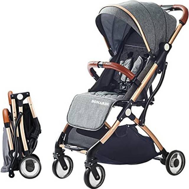 SONARIN Lightweight Stroller,Compact Travel Buggy,One Hand Foldable,Five-Point Harness,Upgraded Wheels,Great for Airplane(Dark Grey)