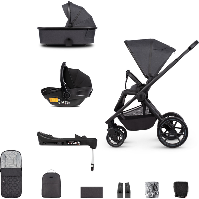 Venicci Tinum Edge 3 In 1 + Base Bundle Travel System - Charcoal FREE