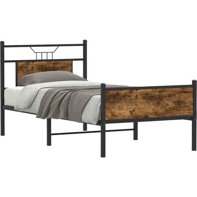 vidaXL Bed Frame without Mattress Smoked Oak 75x190 cm Small Single Engineered Wood - Brown