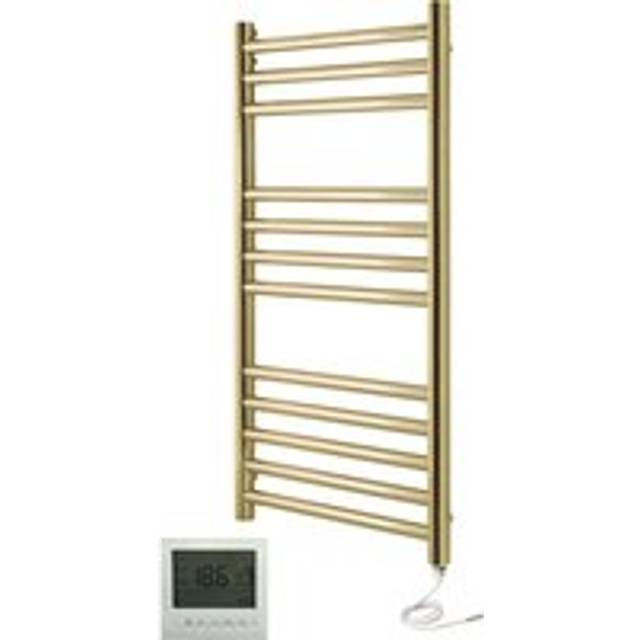 Manissa - Boston Electric Brushed Brass Heated Towel Rail 500mm w x 1000mm h Bathroom Towel Radiator + 7 Day Timer/Thermostat